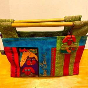 Laurel Burch dog horse cat wooden handle purse.